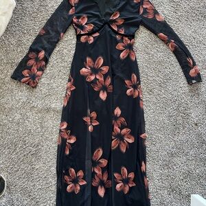 NAT Cupshe Black and Pink Floral Long Sleeve Dress